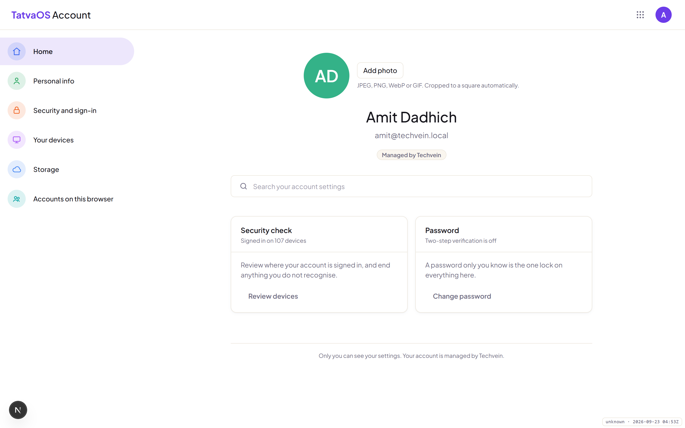 Account page