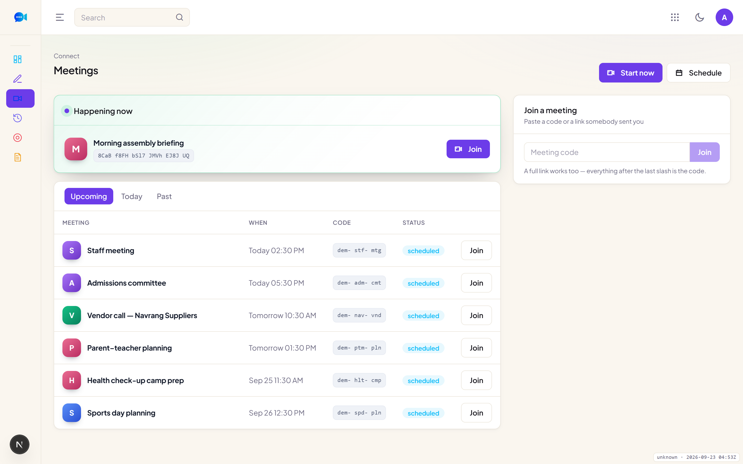 Connect meetings list