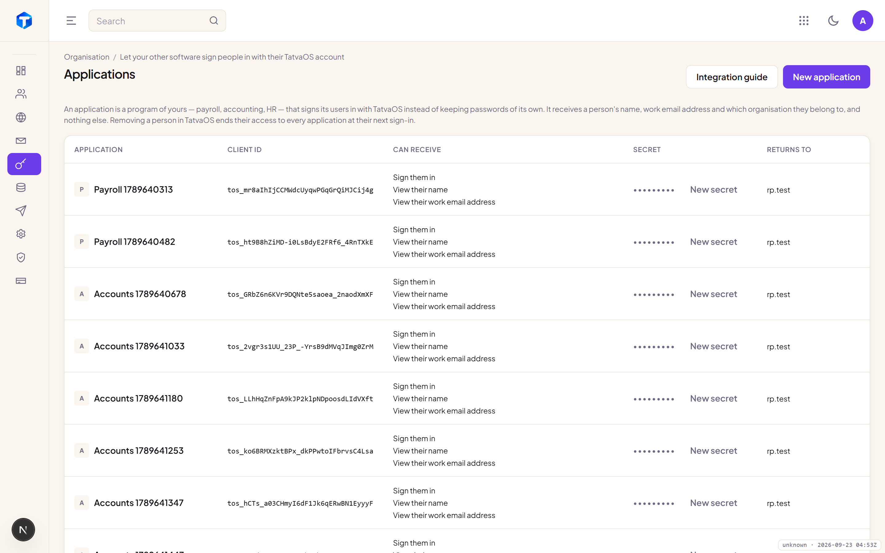 SSO applications page