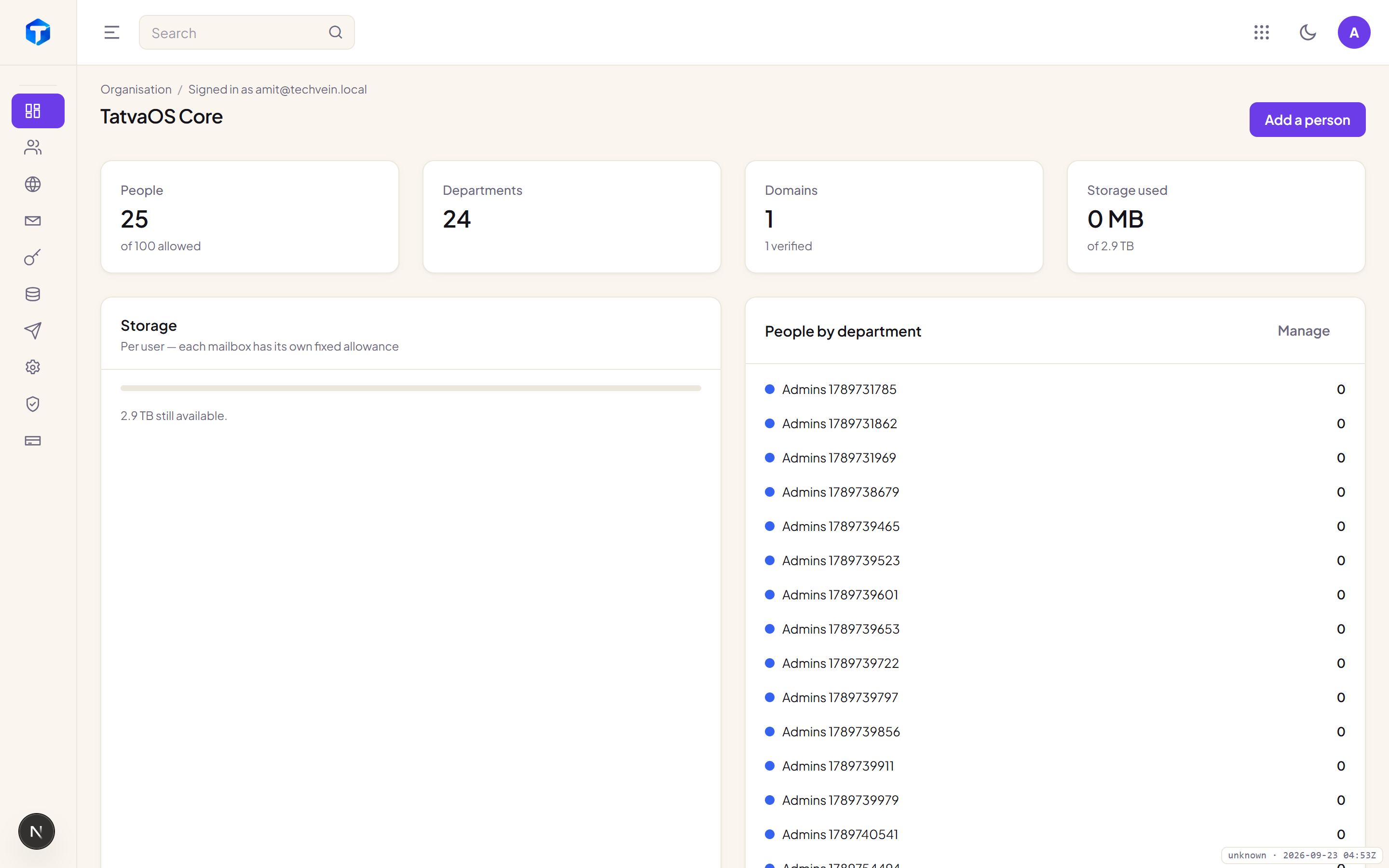 Organisation dashboard